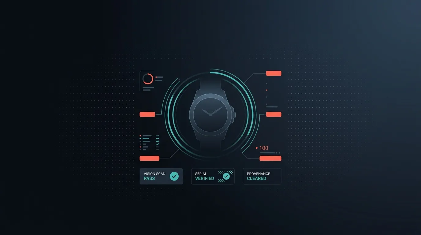 Watch authentication dashboard with vision scan verification